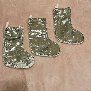 Reversible Sequin Christmas Stockings Gold to White Mermaid Core Set of 3
